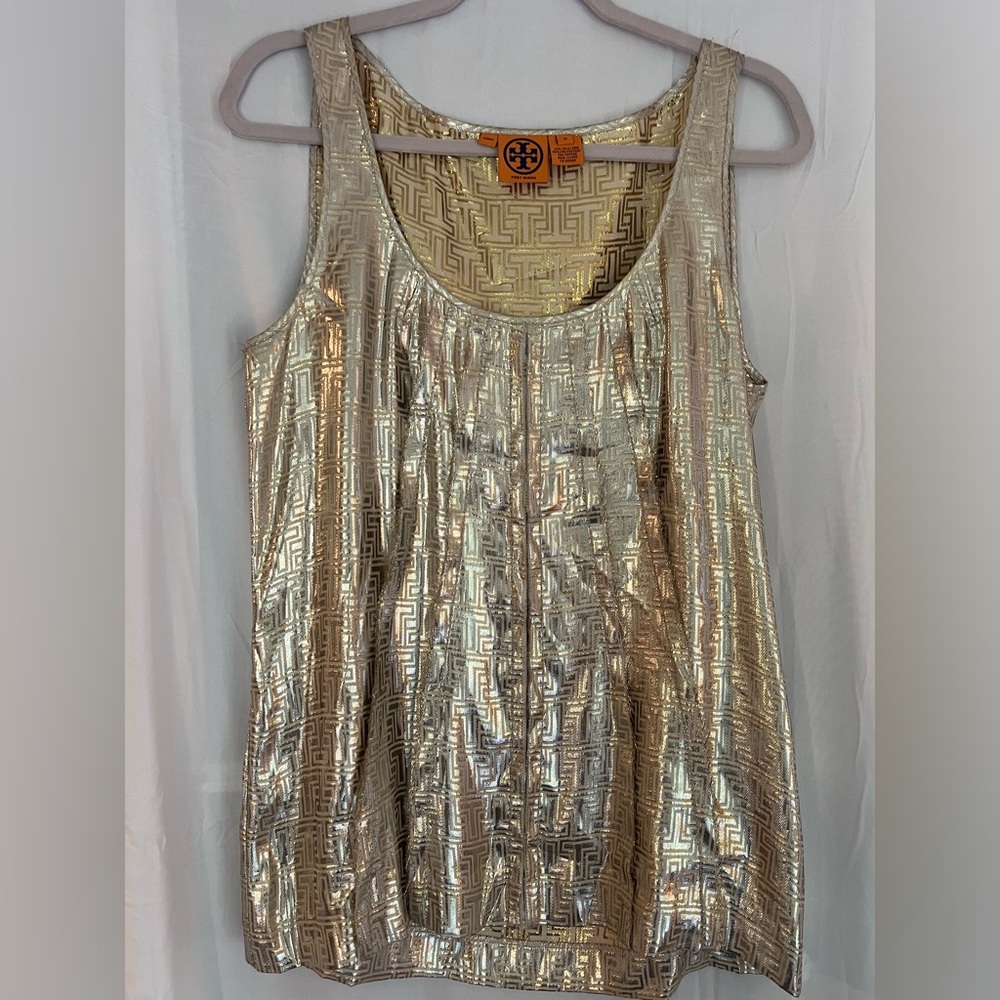 Tory Burch Women’s Gold Tone Metallic relaxed sleeveless shirt top
